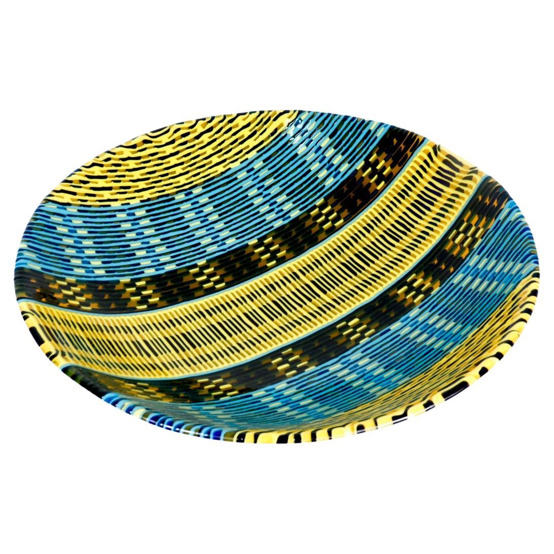 Large Fused Art Glass Bowl Entitled "Navajo Weave" by Jeffery Phelps, 2010 For Sale
