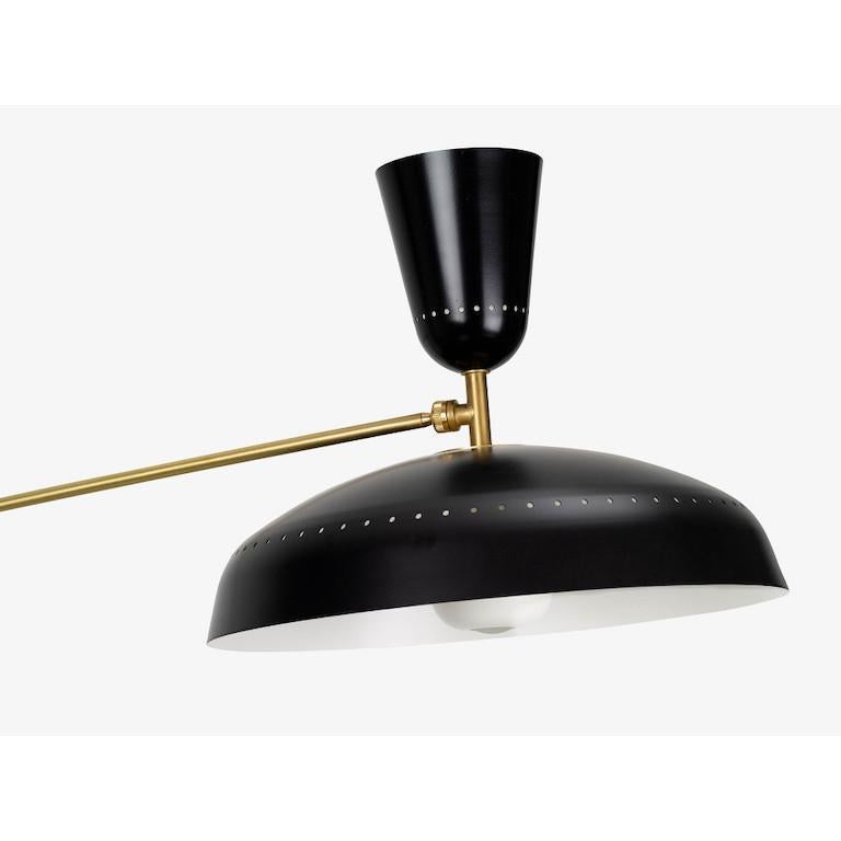 Large G1 floor lamp by Pierre Guariche. Designed and manufactured in France. Enameled aluminum, metal, brass. Wired for U.S. standards. This is a current production of the magisterial and timeless floor lamp originally designed by Pierre Guariche in