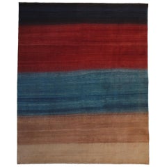 Large Red, Blue and Neutral Striped Contemporary Gabbeh Persian Wool Rug