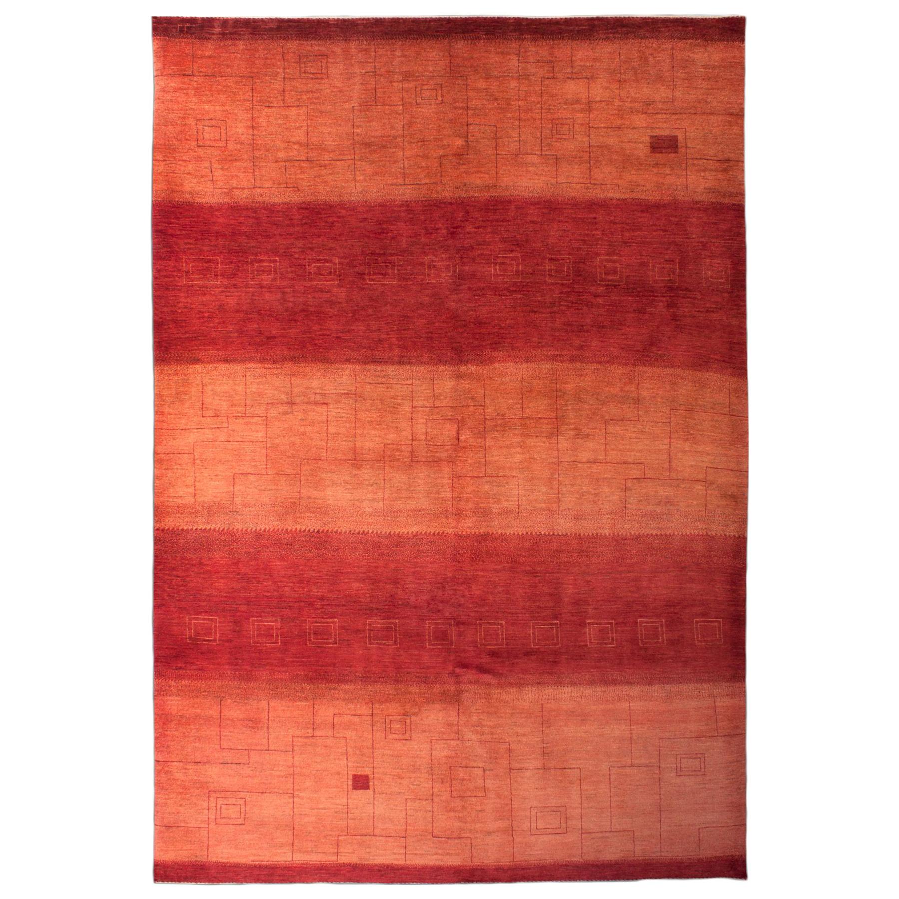 Large Blush and Red Striped Contemporary Gabbeh Persian Wool Rug  For Sale
