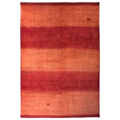 Large Blush and Red Striped Contemporary Gabbeh Persian Wool Rug 