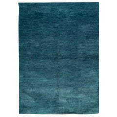 Large Teal Blue Contemporary Gabbeh Persian Wool Rug 
