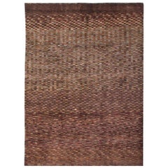 Large Contemporary Brown and Neutral Mosaic Gabbeh Persian Wool Rug 