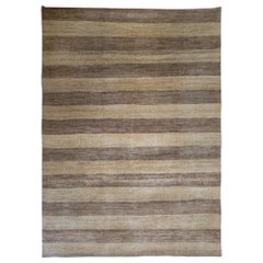 Large Brown and Cream Striped Contemporary Gabbeh Persian Wool Rug