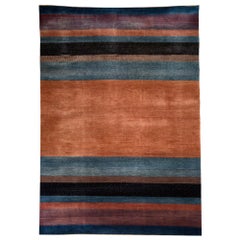 Large Blue and Mahogany Brown Striped Contemporary Gabbeh Persian Wool Rug