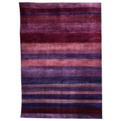 Large Violet Striped Contemporary Gabbeh Persian Wool Rug 