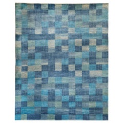 Large Blue Mosaic Contemporary Gabbeh Persian Wool Rug 