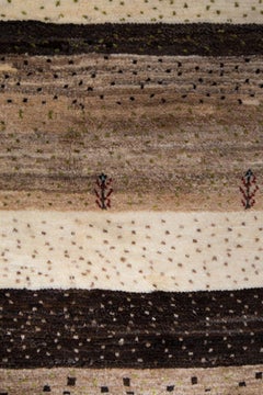 Large Brown and Cream Striped Contemporary Gabbeh Persian Wool Rug