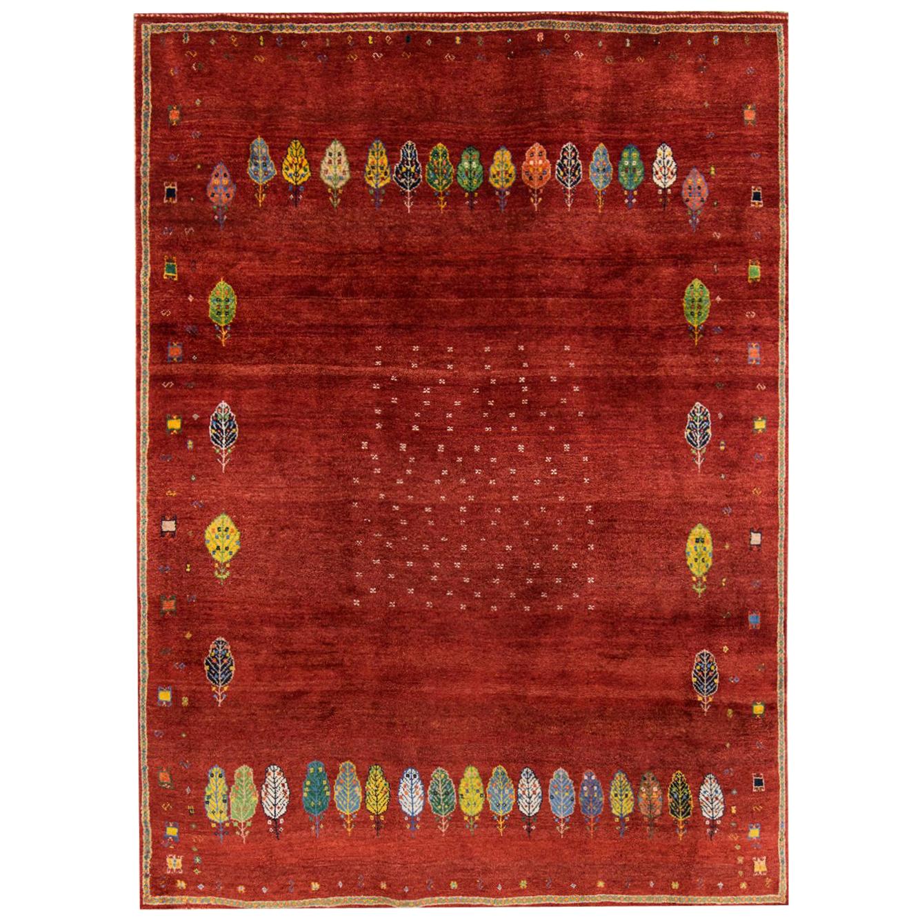 Large Red Contemporary Tribal Pattern Gabbeh Persian Wool Rug  For Sale