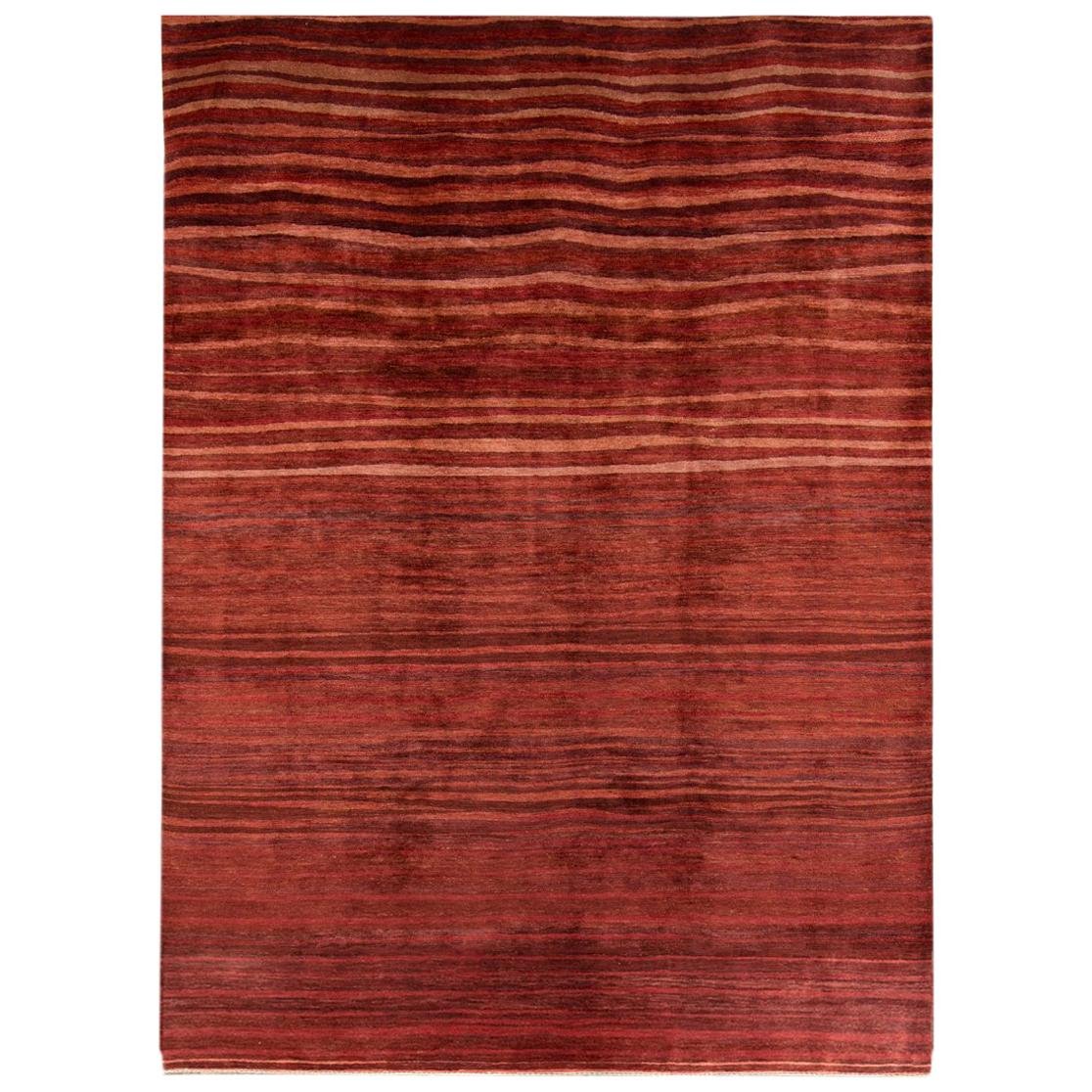 Large Deep Red Contemporary Gabbeh Persian Wool Rug 