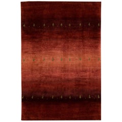 Large Contemporary Sunset Red and Orange Gabbeh Persian Wool Rug