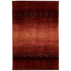 Large Contemporary Sunset Red and Orange Gabbeh Persian Wool Rug 