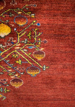 Large Contemporary Red Pomegranate Tree Gabbeh Persian Wool Rug