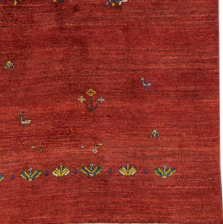 Hand-Knotted Large Contemporary Red Pomegranate Tree Gabbeh Persian Wool Rug  For Sale