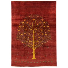 Large Contemporary Red Pomegranate Tree Gabbeh Persian Wool Rug