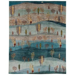Large Contemporary Tribal Landscape Gabbeh Persian Wool Rug 