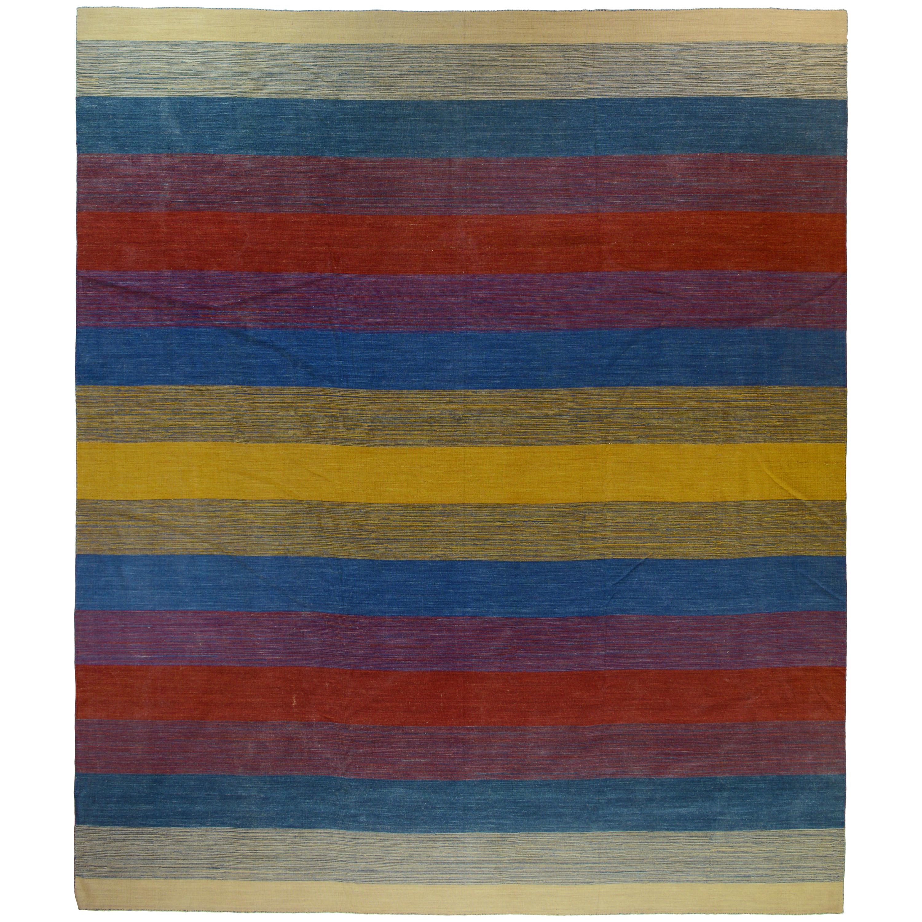 Large Gabbeh-Inspired Indian Wool Kilim For Sale