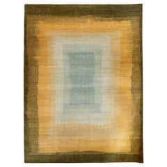Large Contemporary Gold and Soft Blue Gabbeh Persian Wool Rug