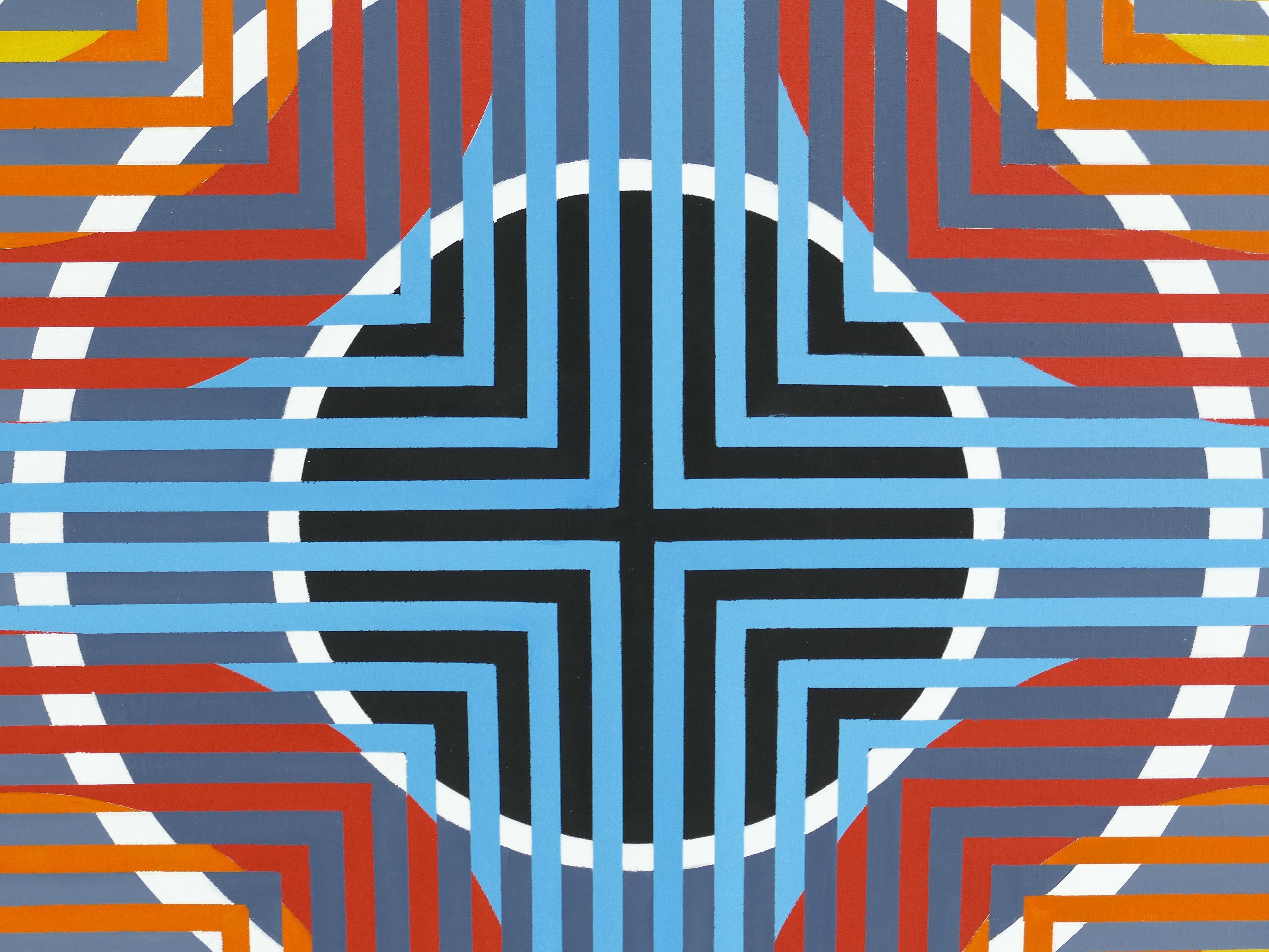 Große Gabe Silverman 1980er Jahre abstrakte Op Art Gemälde

Zum Verkauf angeboten wird ein Original-Op-Art-Gemälde, das kürzlich in einer Zeitkapsel aus den 1980er Jahren entdeckt wurde. Dieses Werk stammt aus einer einzigartigen Op-Art-Sammlung