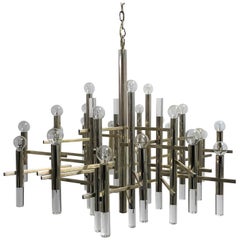 Large Gaetano Sciolari Chandelier in Chrome and Lucite , 1960s