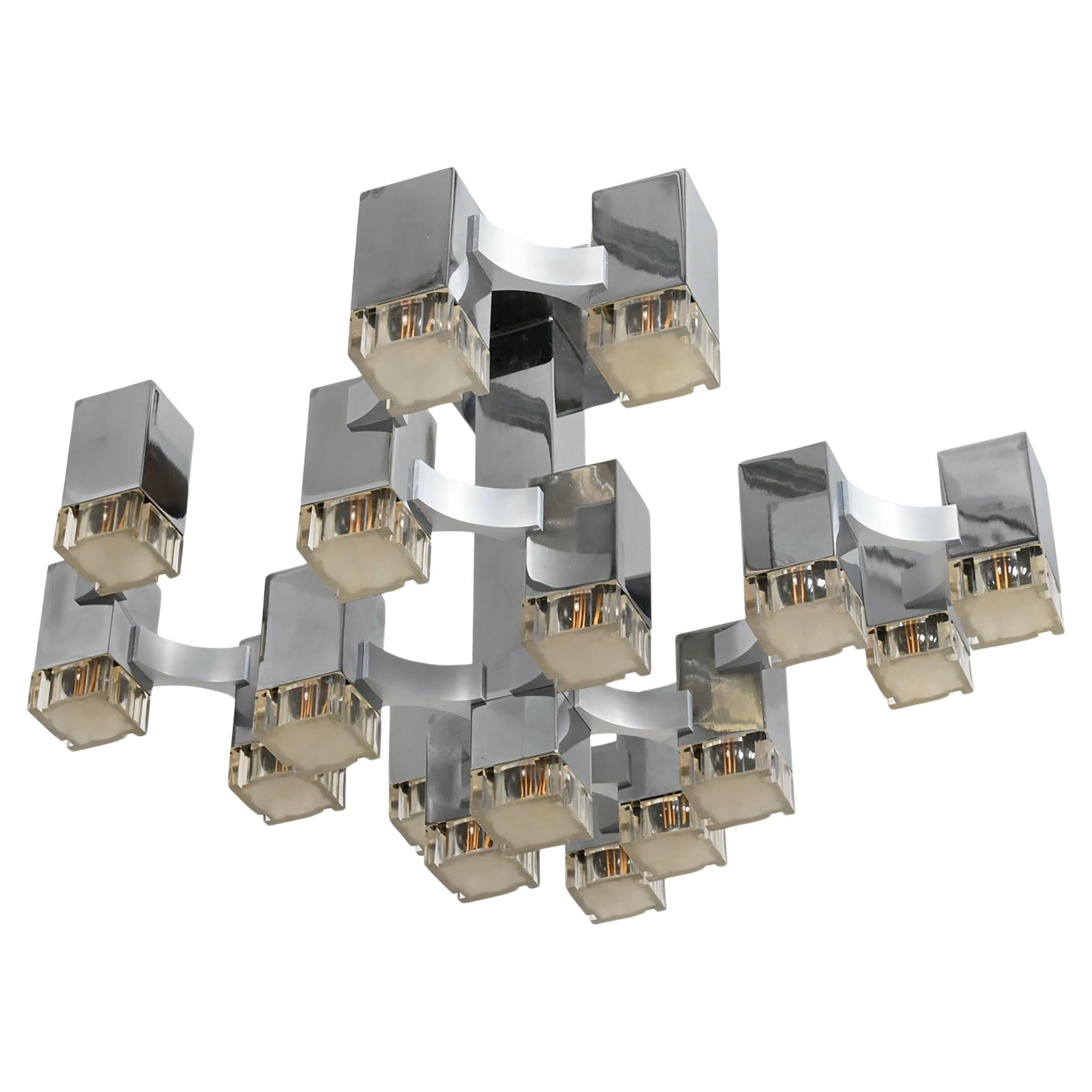 Großer Gaetano Sciolari "Cubic" Kronleuchter Flush Mounth im Angebot