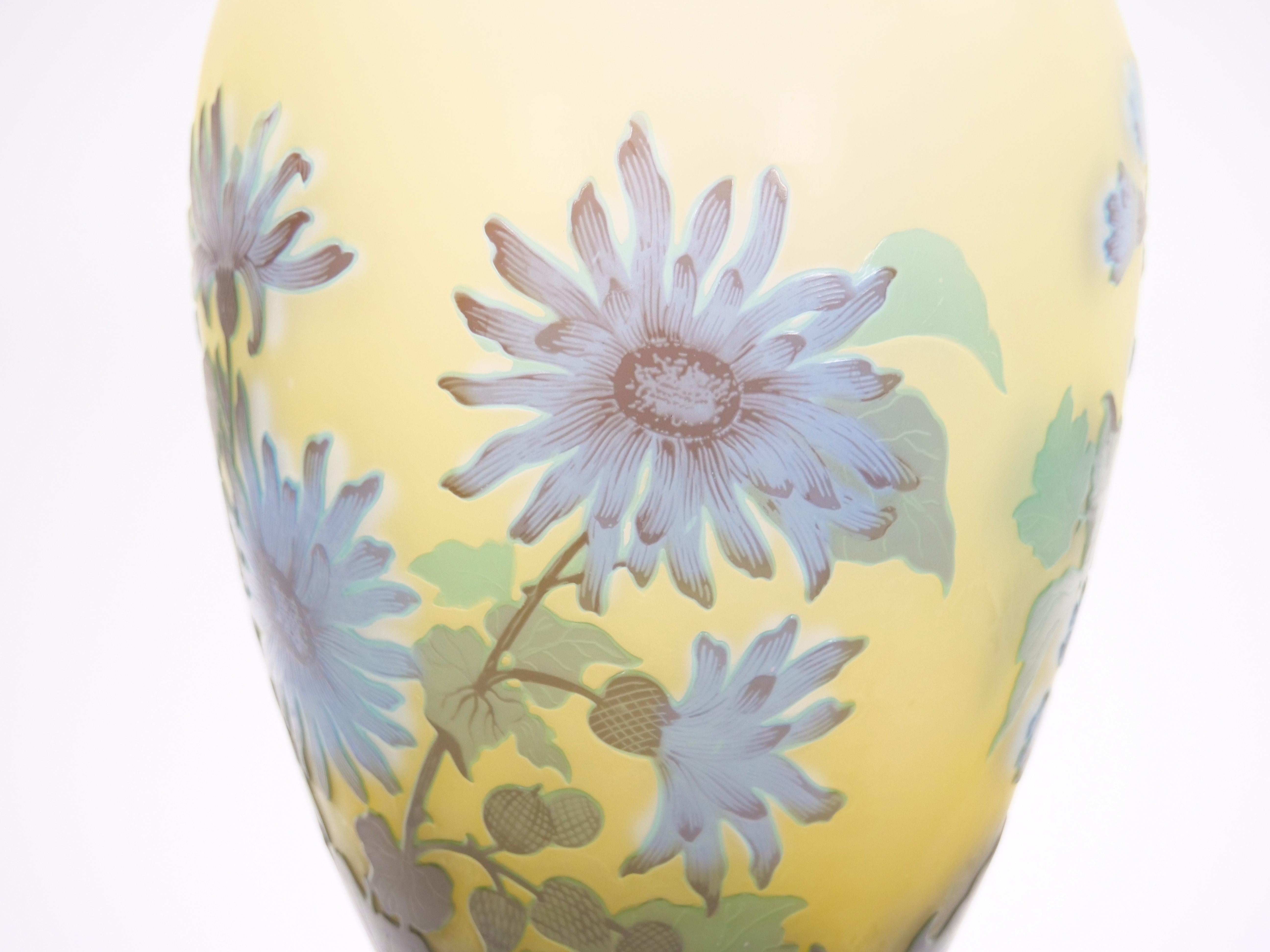 Large Galle Art Nouveau Cameo Glass Vase For Sale 6