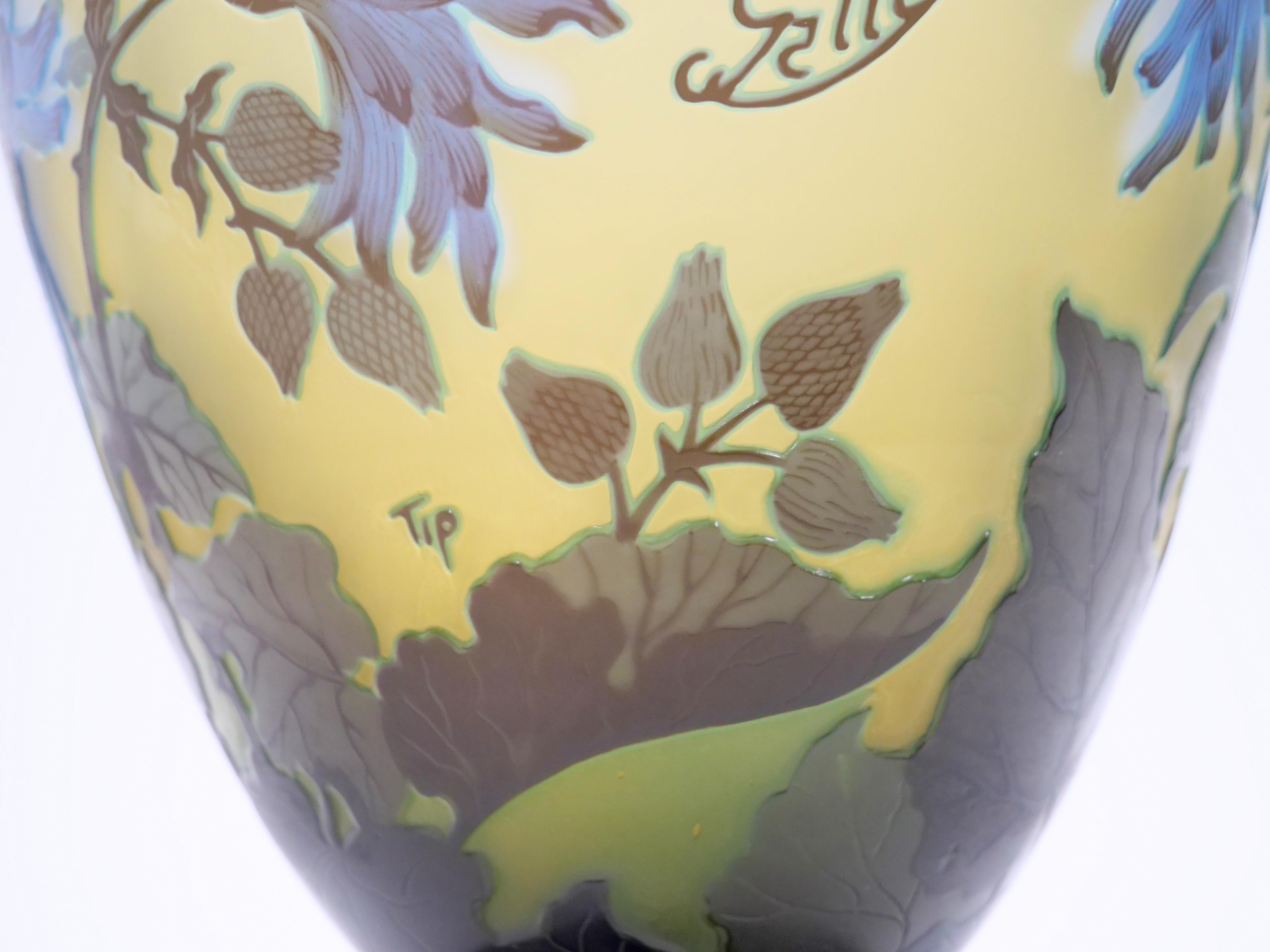 Large Galle Art Nouveau Cameo Glass Vase For Sale 9