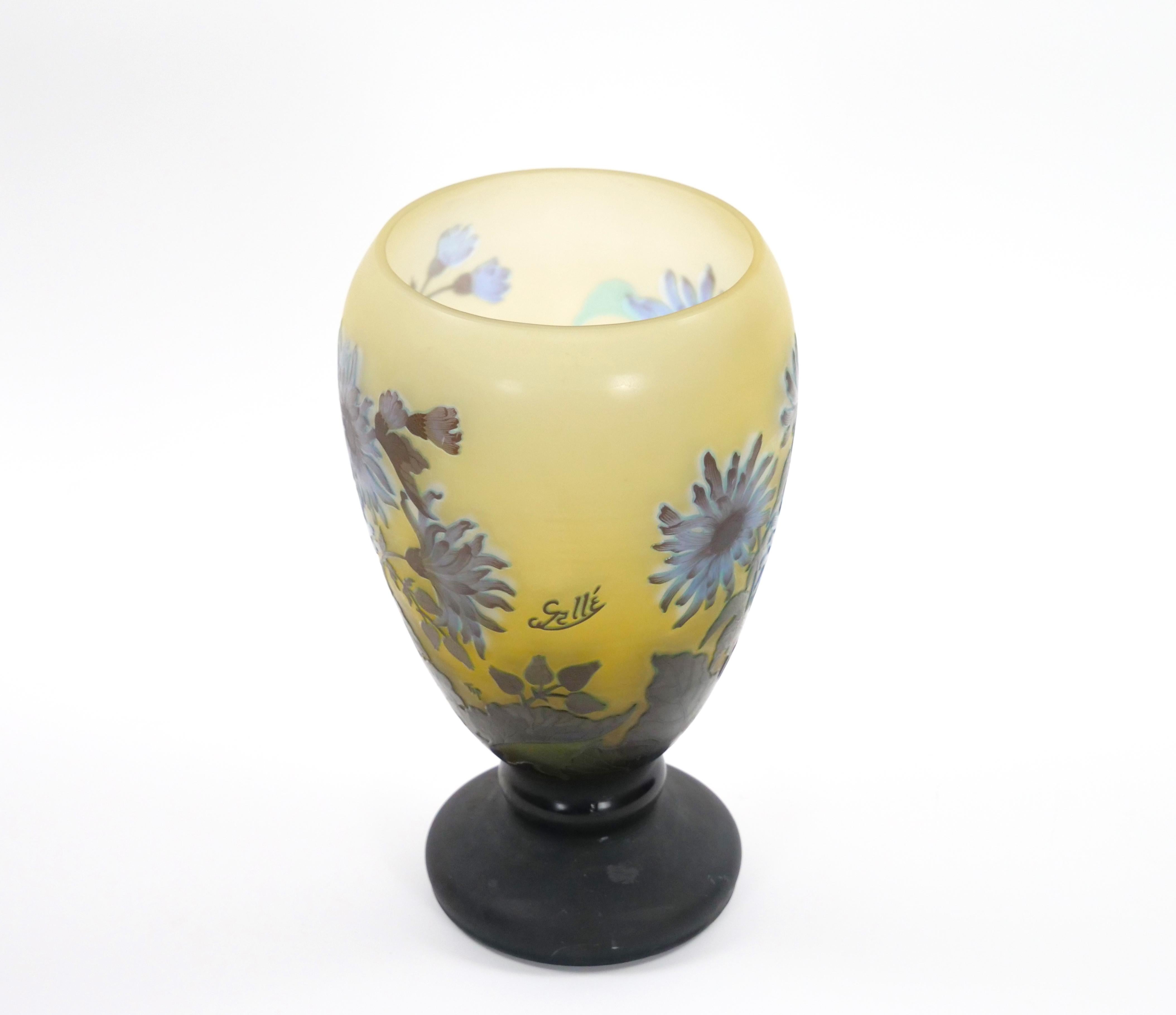 Engraved Large Galle Art Nouveau Cameo Glass Vase For Sale