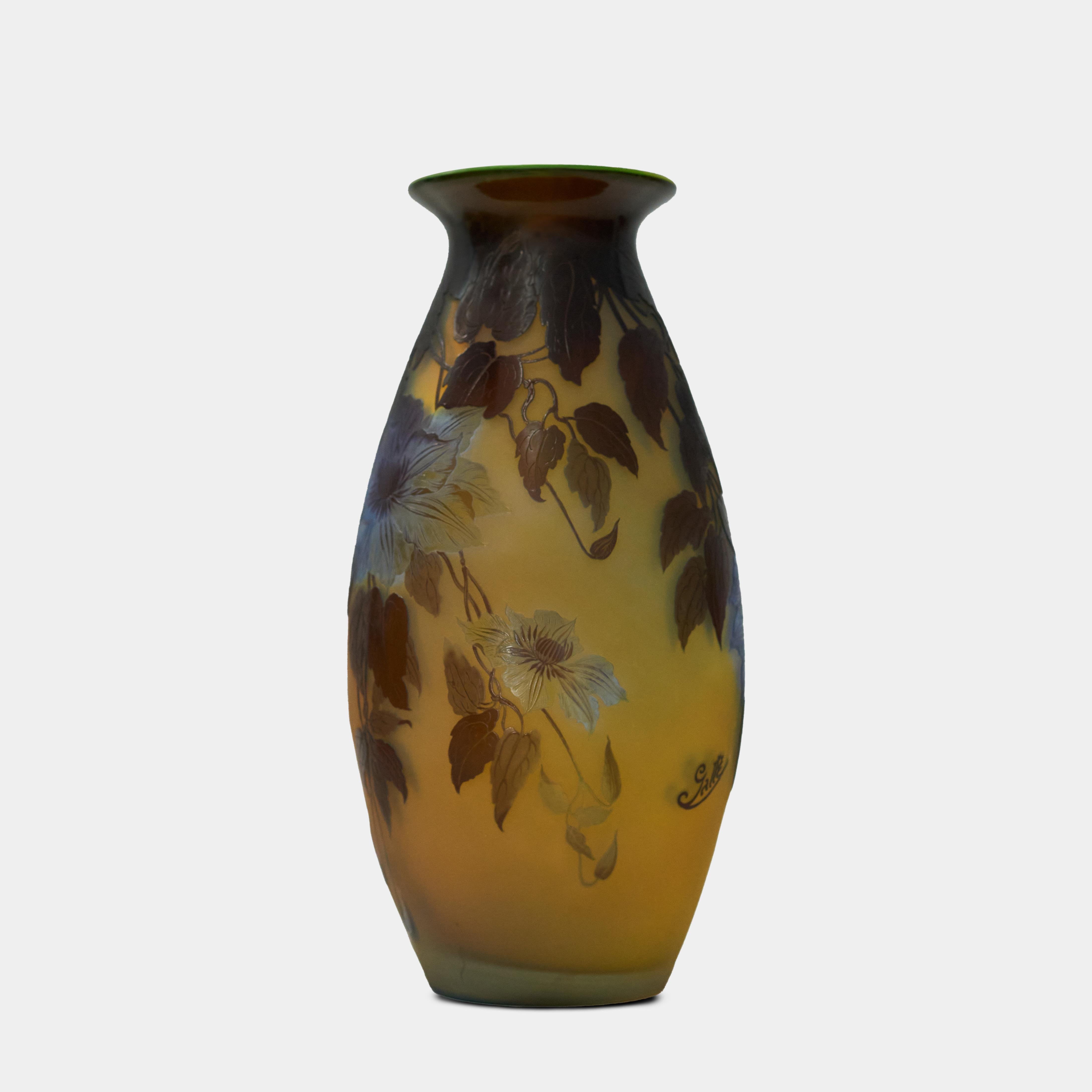 Art Nouveau Large Galle Cameo Glass Vase For Sale