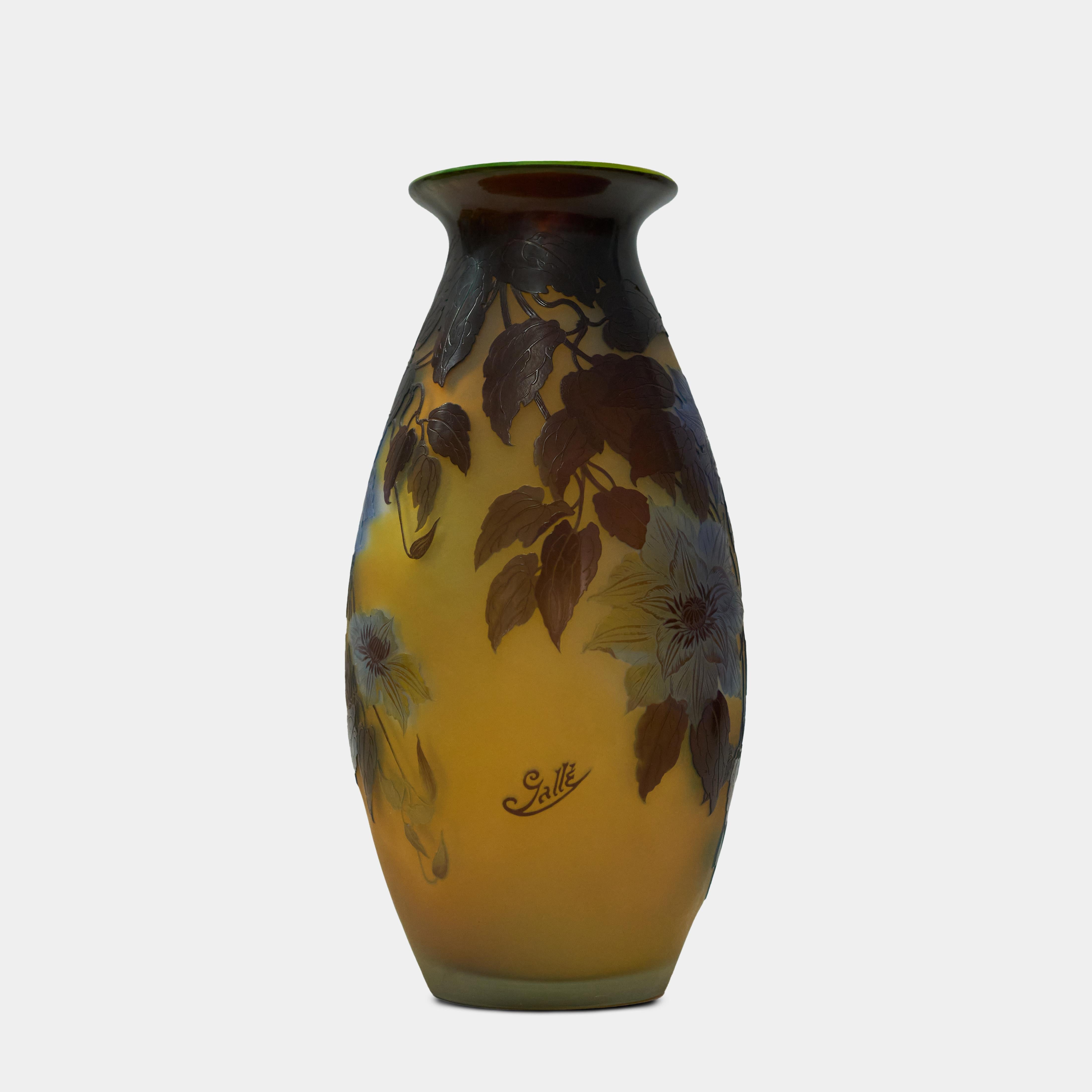 French Large Galle Cameo Glass Vase For Sale