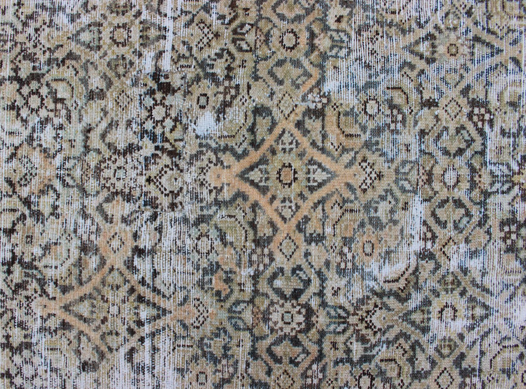 Grand tapis de couloir persan Malayer galerie avec motif Herati dans les tons gris et terreux 3