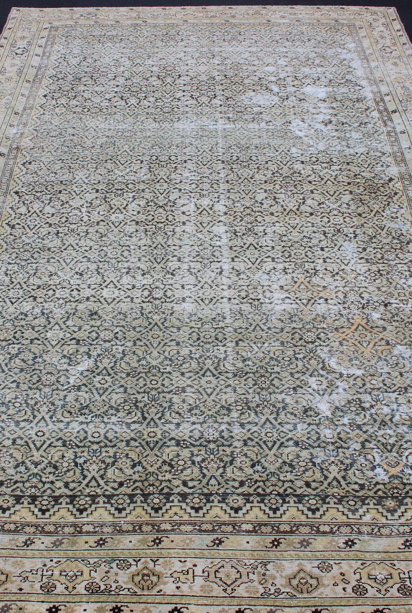 Grand tapis de couloir persan Malayer galerie avec motif Herati dans les tons gris et terreux 6