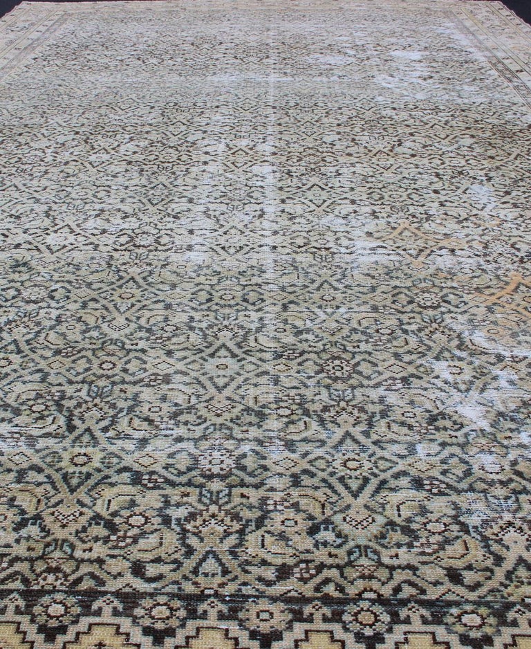 Large Gallery Persian Malayer Runner with Herati Design in Gray and Earth Tones For Sale 8
