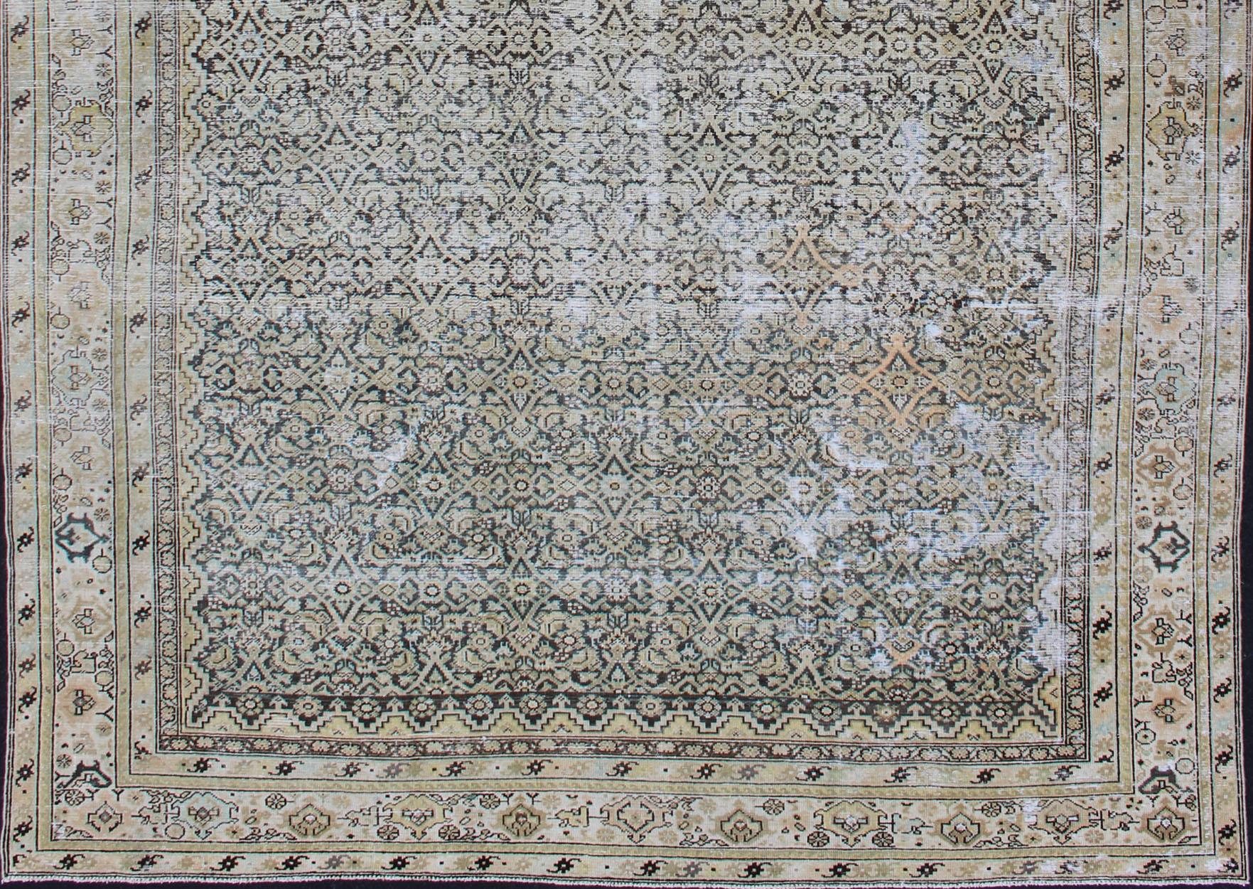 Perse Grand tapis de couloir persan Malayer galerie avec motif Herati dans les tons gris et terreux