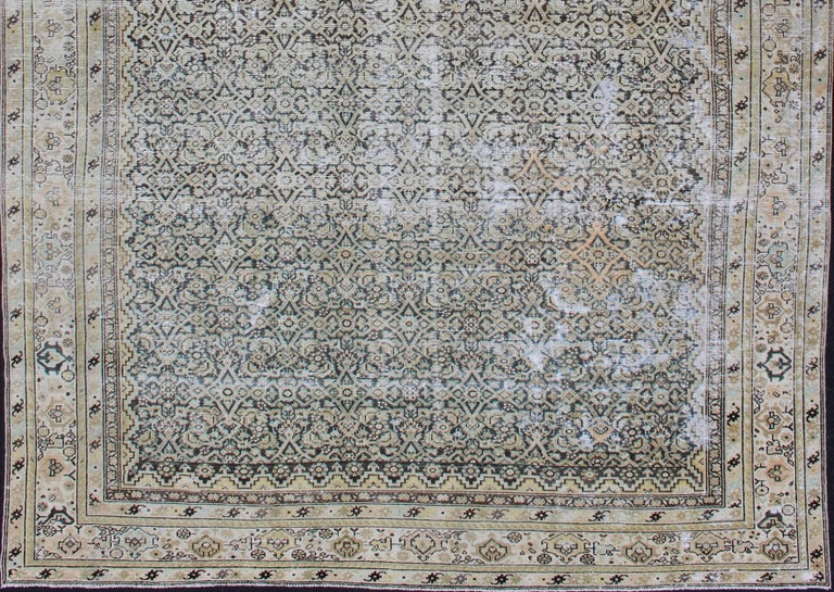 Hand-Knotted Large Gallery Persian Malayer Runner with Herati Design in Gray and Earth Tones For Sale
