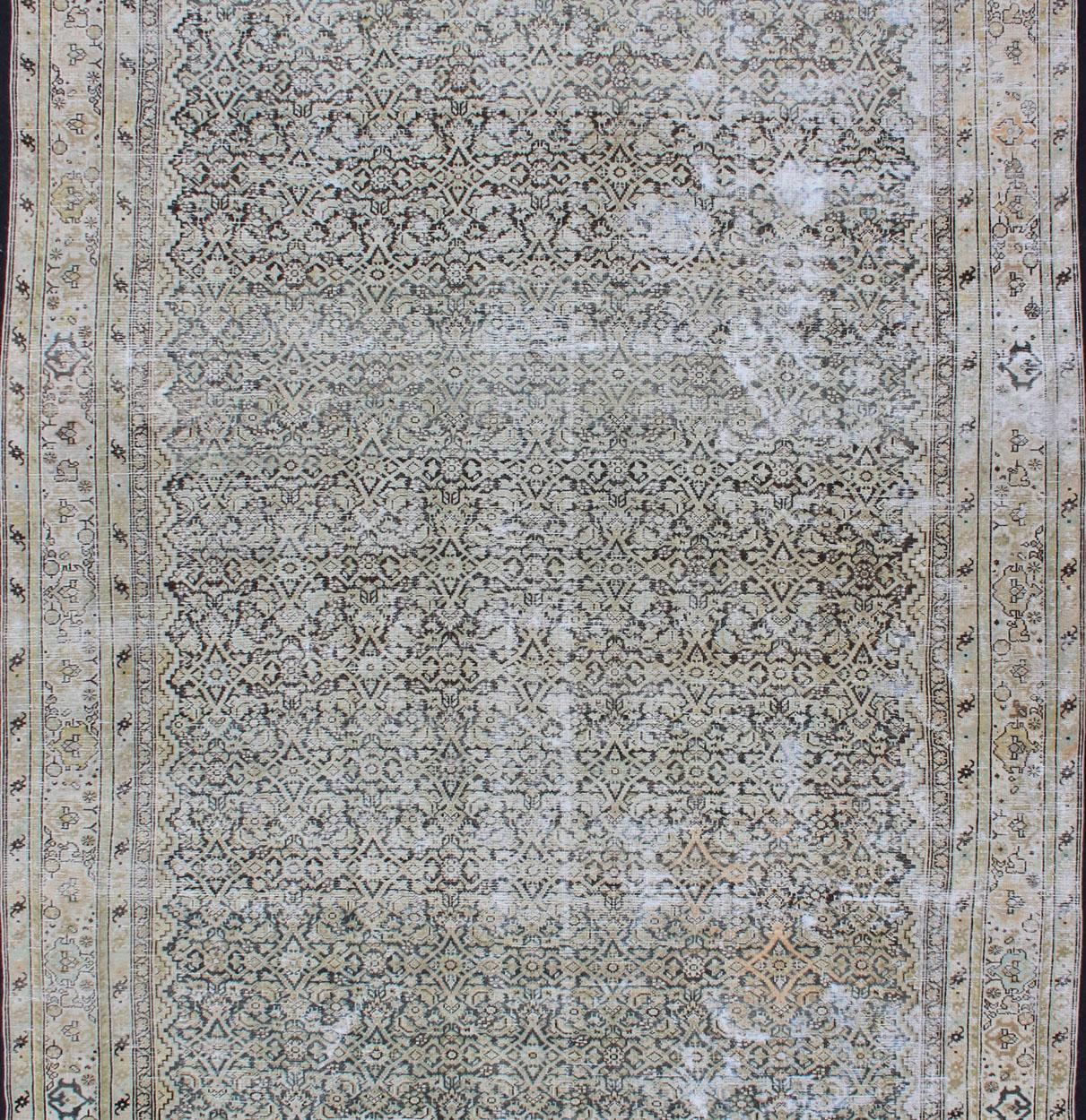 Noué à la main Grand tapis de couloir persan Malayer galerie avec motif Herati dans les tons gris et terreux
