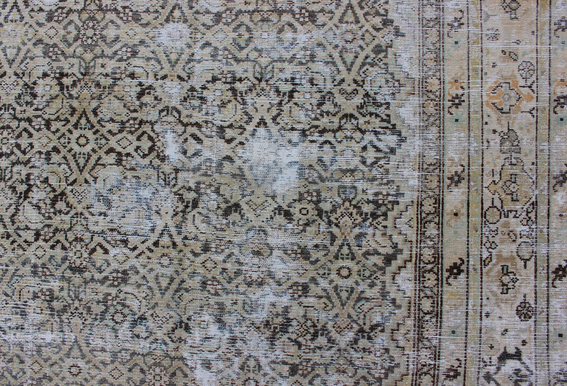 Laine Grand tapis de couloir persan Malayer galerie avec motif Herati dans les tons gris et terreux
