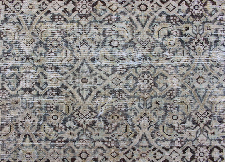 Large Gallery Persian Malayer Runner with Herati Design in Gray and Earth Tones For Sale 3