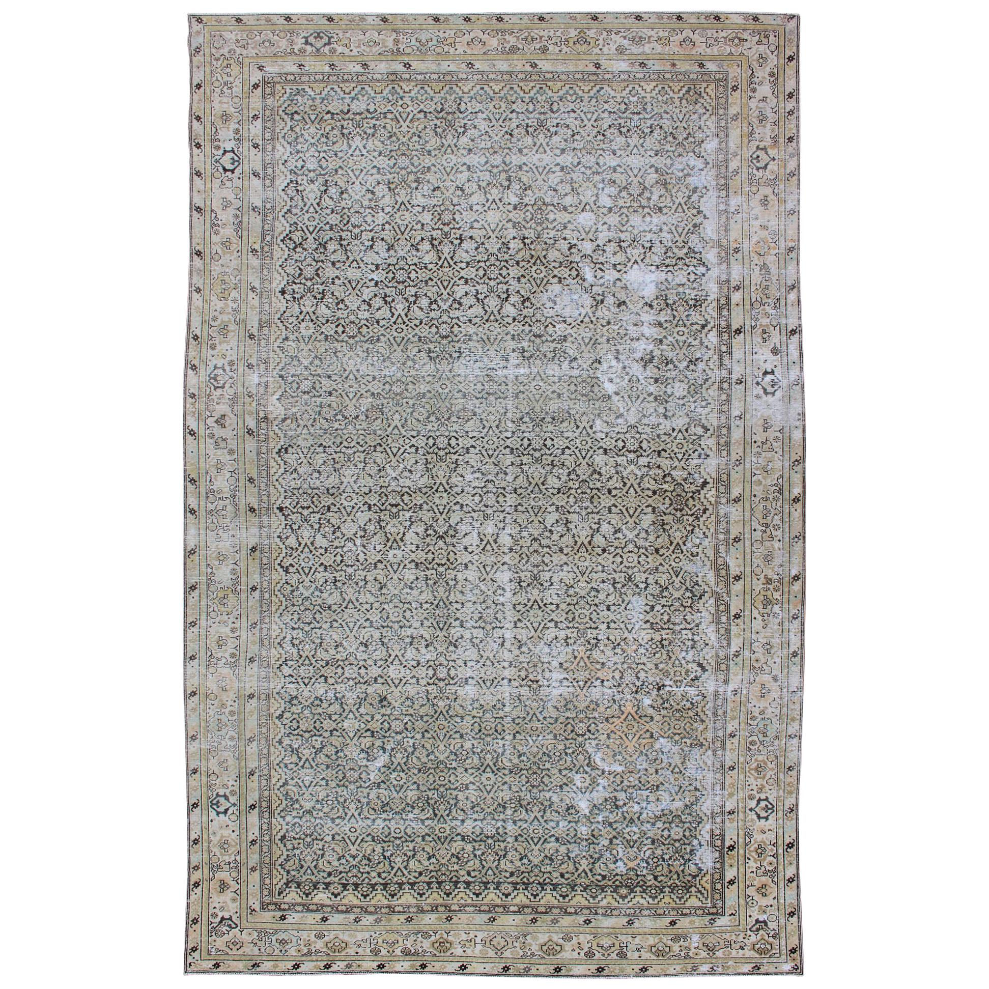 Large Gallery Persian Malayer Runner with Herati Design in Gray and Earth Tones