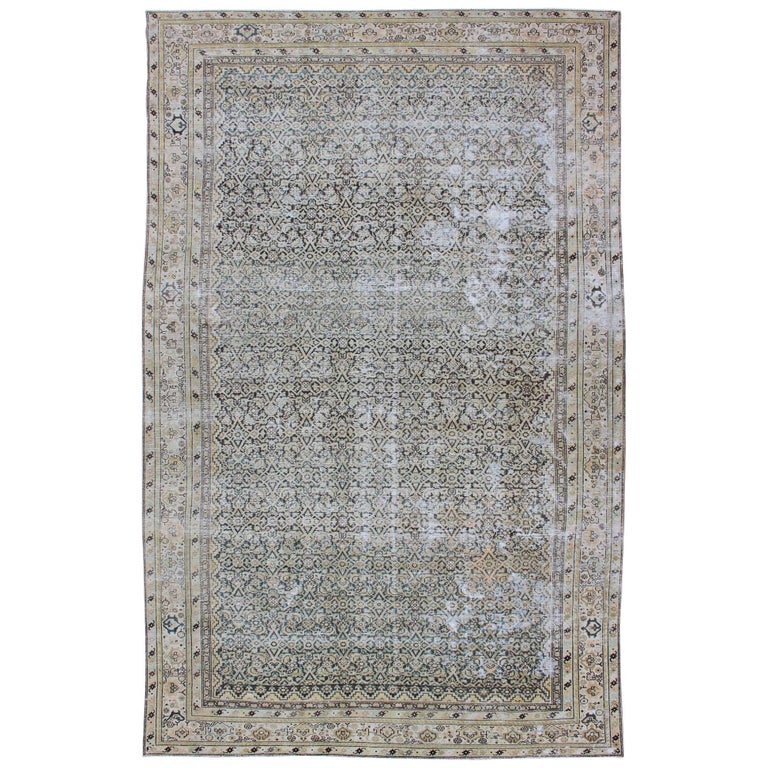 Large Gallery Persian Malayer Runner with Herati Design in Gray and Earth Tones For Sale