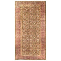 Large Gallery Rug Antique Ziegler Sultanabad Long Rug in Army Green Background