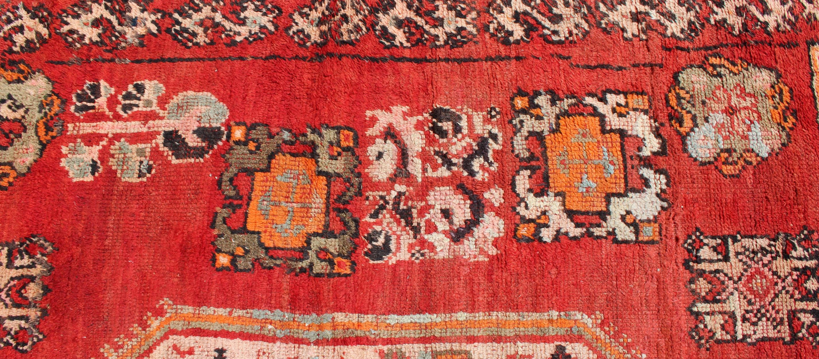 Large Vintage Moroccan Gallery Rug with Tribal Design in Red, Ivory and Orange For Sale 2