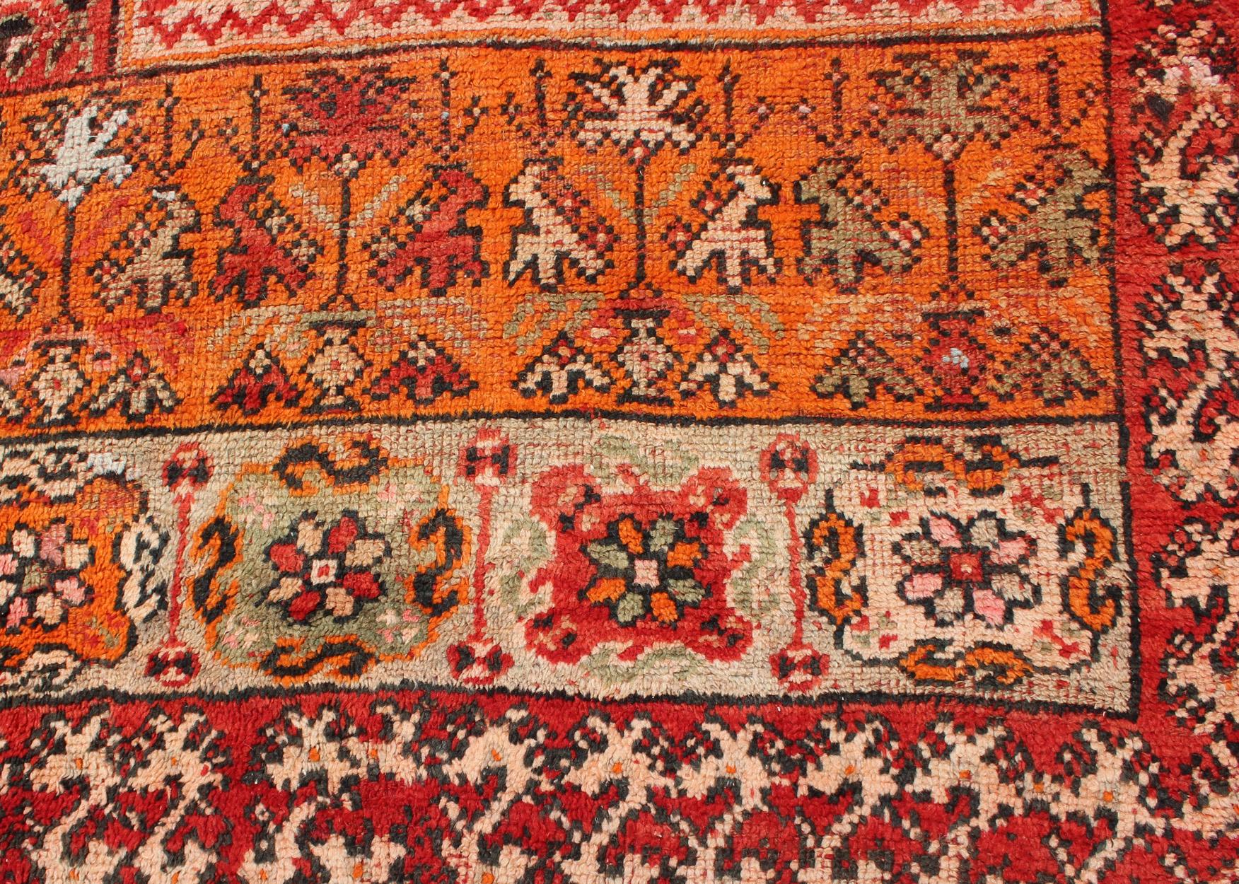 Large Vintage Moroccan Gallery Rug with Tribal Design in Red, Ivory and Orange For Sale 4