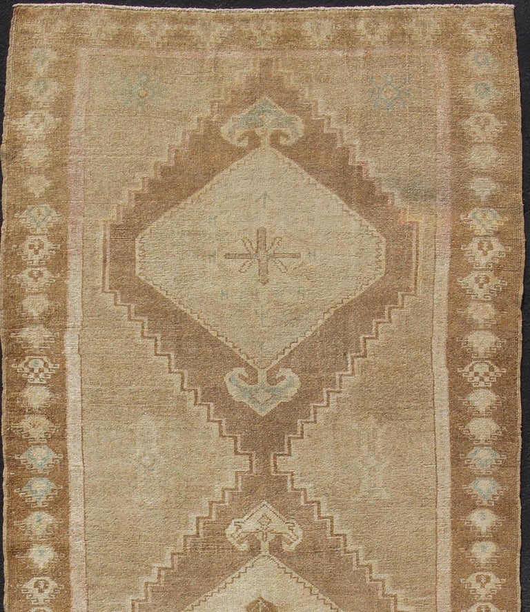 Large Gallery Turkish Rug in Earth Tones, Light Brown with Three ...