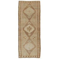 Large Gallery Turkish Rug in Earth Tones, Light Brown with Three Medallions