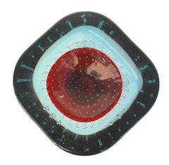 Galliano Ferro Ciotola in vetro di Murano a bolle controllate rosse e blu