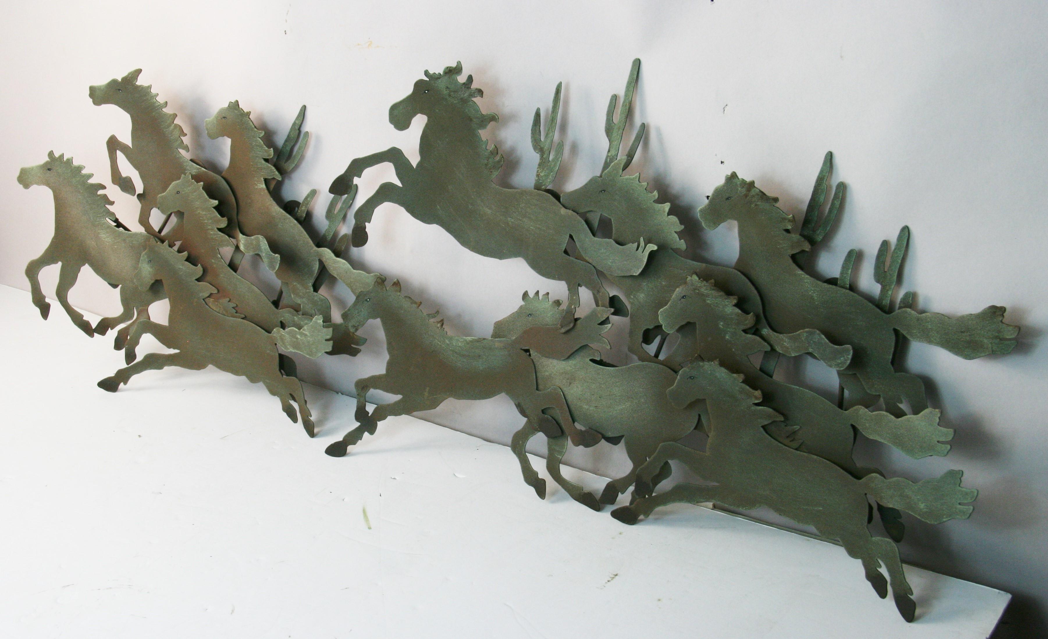 Large Galloping Horse Patinated Wall Sculpture # 2 In Good Condition For Sale In Douglas Manor, NY