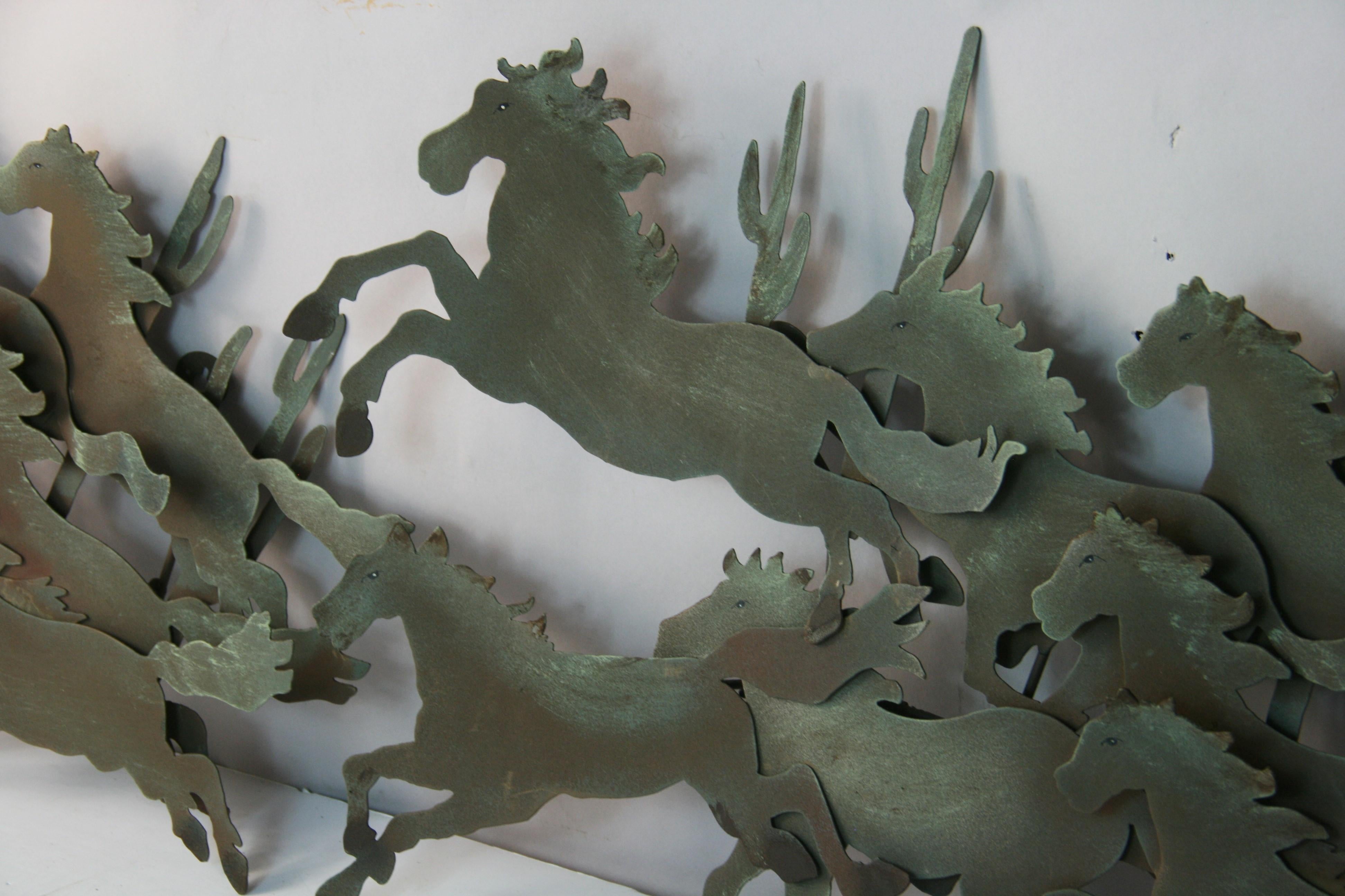 Metal Large Galloping Horse Patinated Wall Sculpture # 2 For Sale