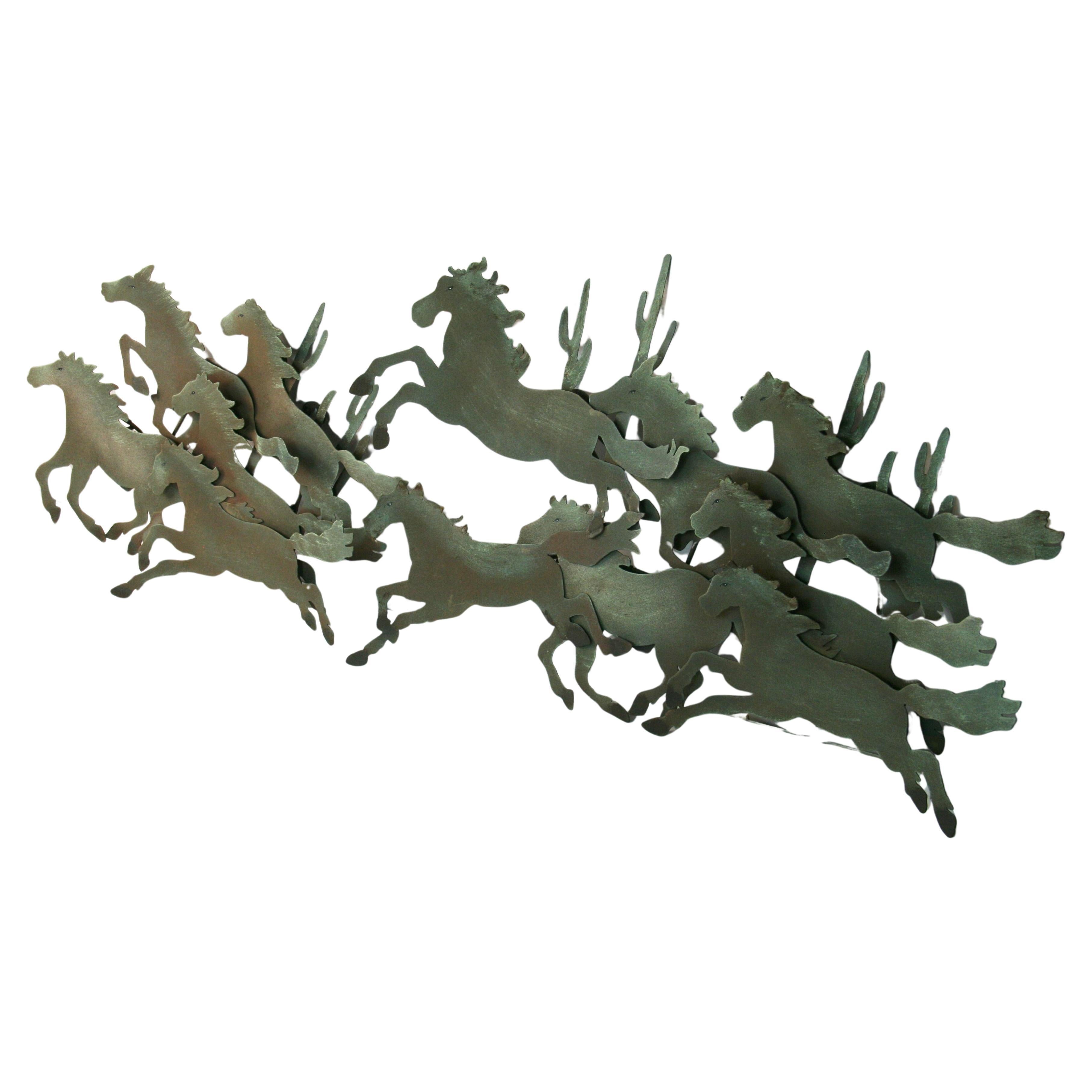 Large Galloping Horse Patinated Wall Sculpture # 2