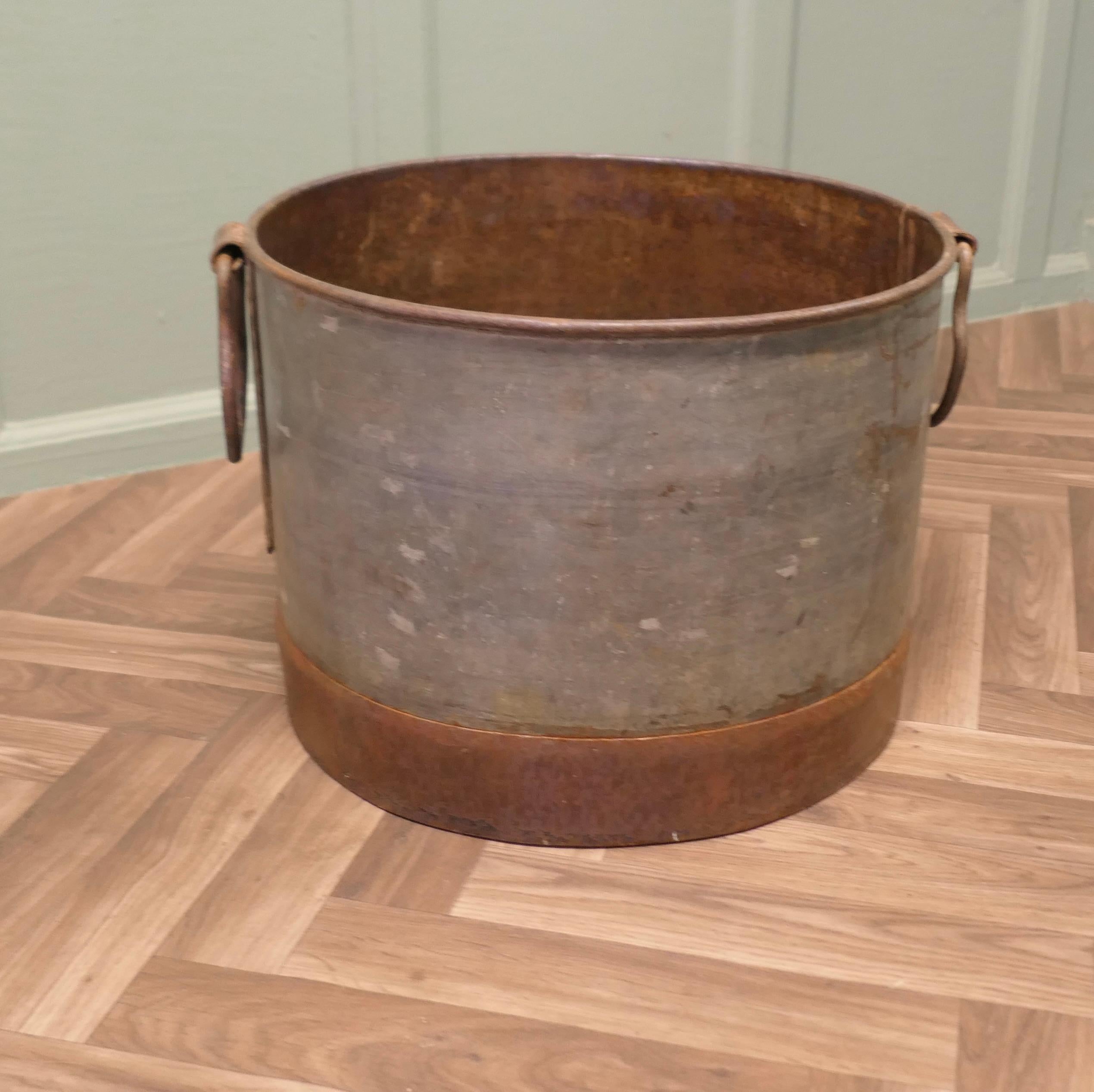 Industrial Large Galvanised Steel and Iron Cauldron Log Bin For Sale